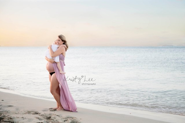 maternity beach session Perth posing with toddler