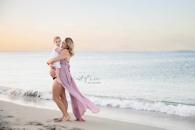 maternity beach session Perth posing with toddler